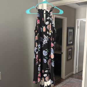 Candie's Black Floral Halter Midi Dress with Multicolor Blooms